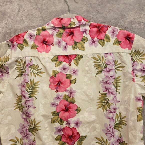 Two Palms Hawaiian Blouse Womens M Colorful Hibiscus Made is Hawaii USA Cotton - Picture 3 of 14